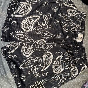Robert Geller Black and White Paisley Men Shorts